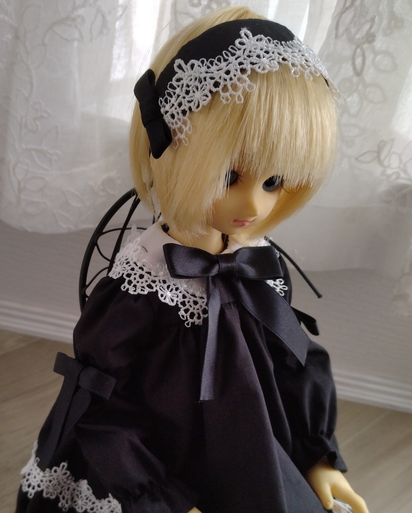 MSD　レース付きワンピースとミニヘッドドレスのセット　ブラック 