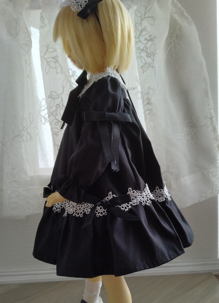 MSD　レース付きワンピースとミニヘッドドレスのセット　ブラック 
