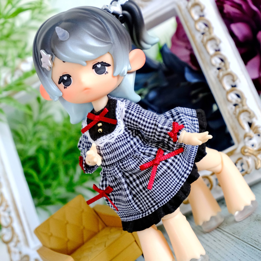 グレンチェックのヨークワンピース