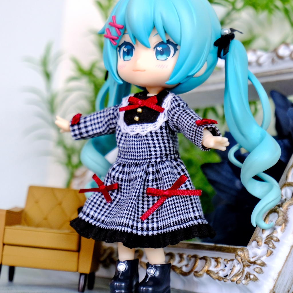 グレンチェックのヨークワンピース