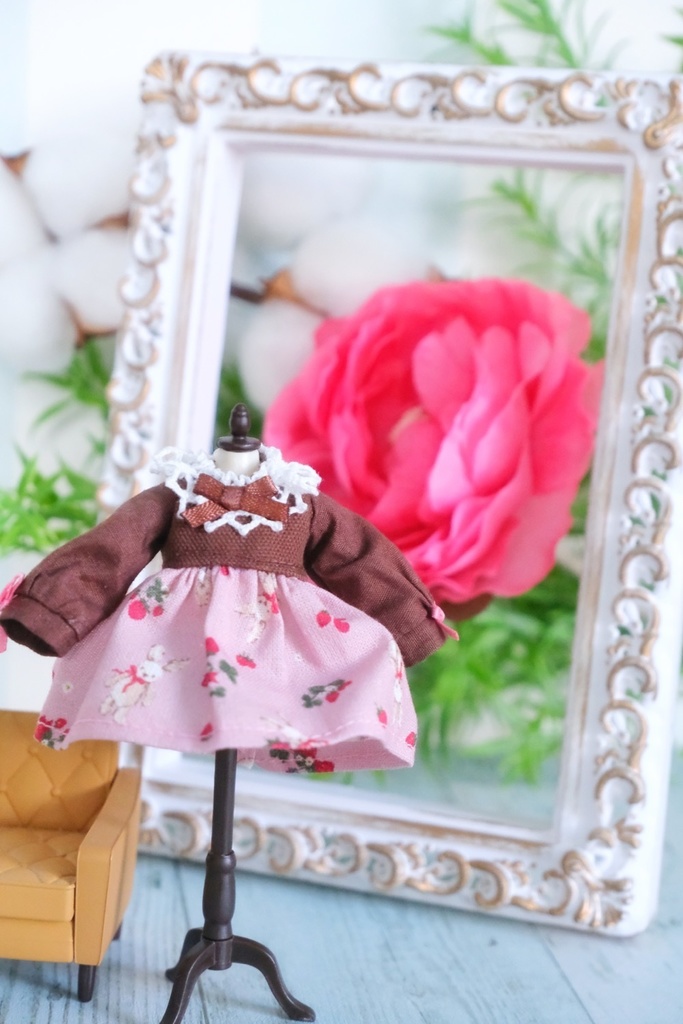 うさぎさんワンピース くすみピンク