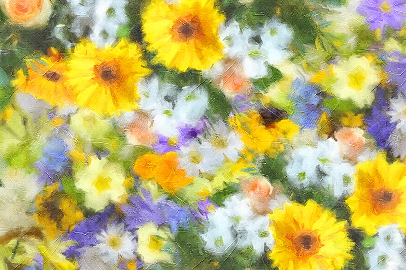 【印刷用】アクリル絵の具で描いたような花の絵画