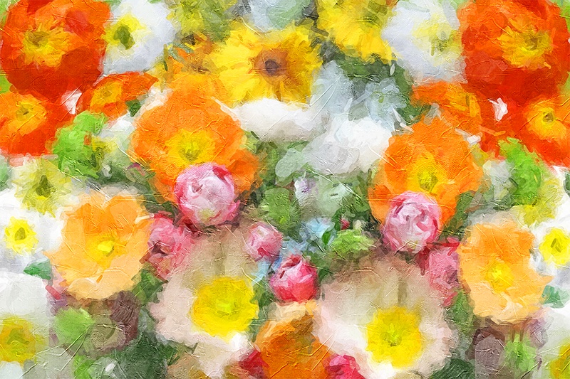 【印刷用】アクリル絵の具で描いたような花の絵画