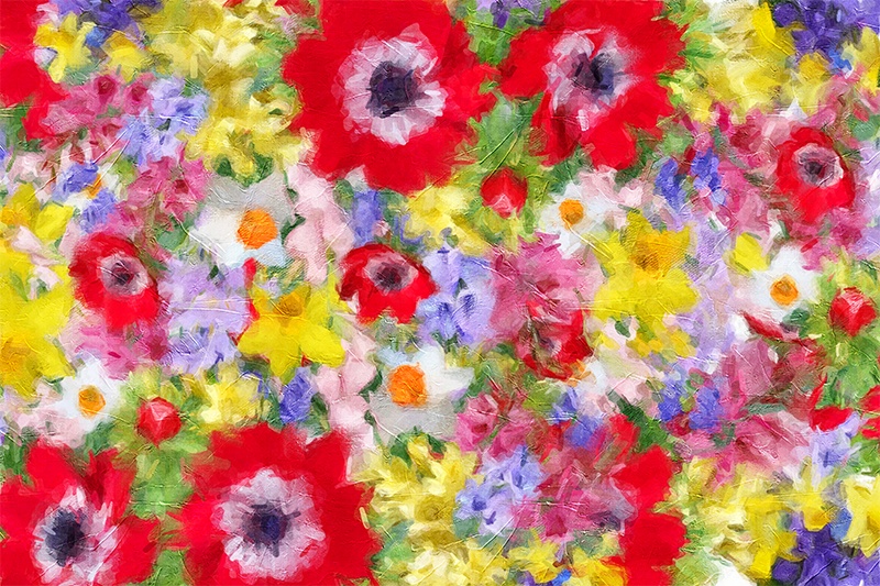 【印刷用】アクリル絵の具で描いたような花の絵画