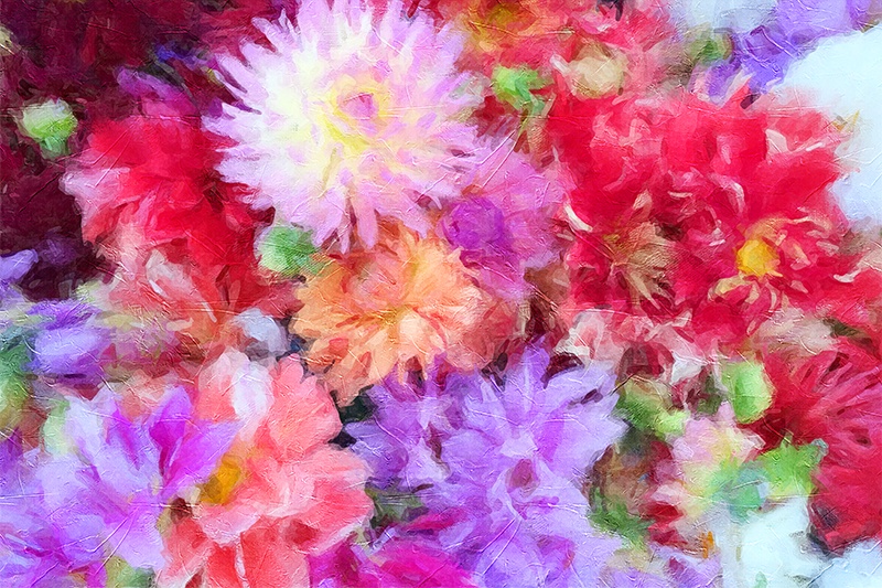 【印刷用】アクリル絵の具で描いたような花の絵画