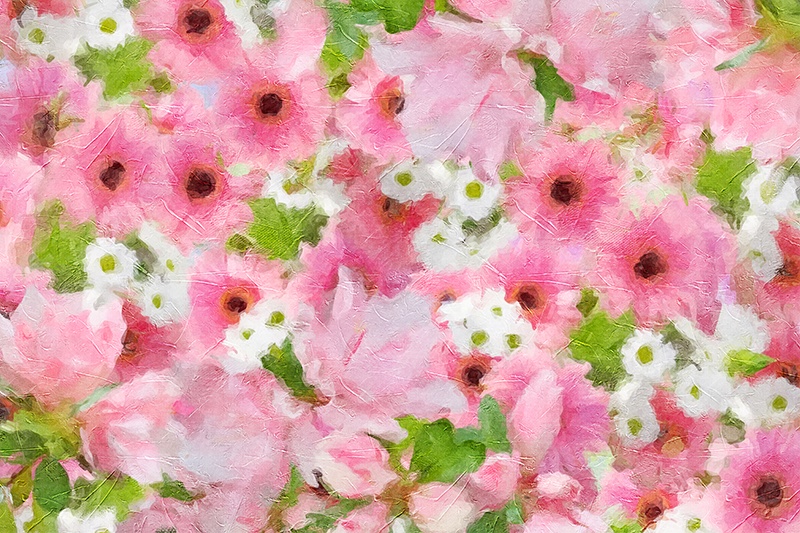 【印刷用】アクリル絵の具で描いたような花の絵画