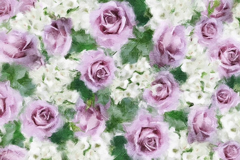 【印刷用】アクリル絵の具で描いたような花の絵画