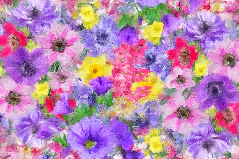 【印刷用】アクリル絵の具で描いたような花の絵画