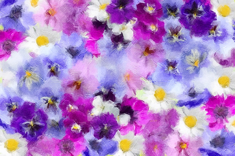 【印刷用】アクリル絵の具で描いたような花の絵画