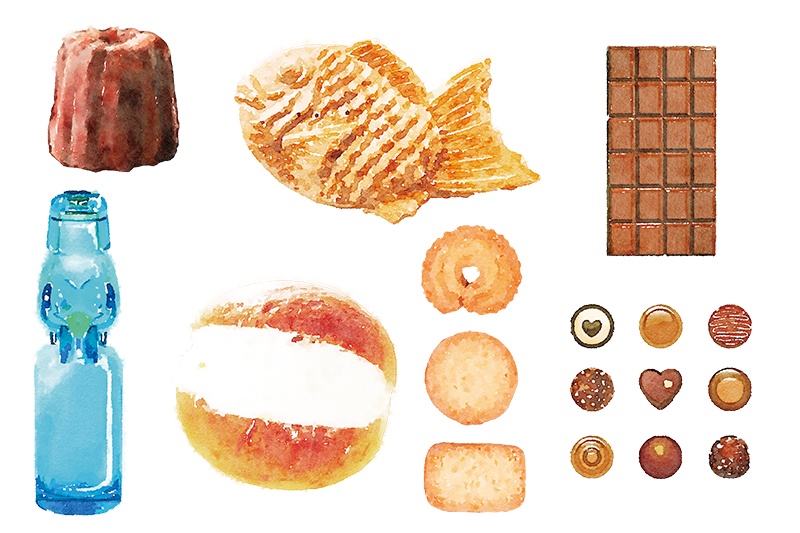 【印刷用】水彩イラスト「食べ物」