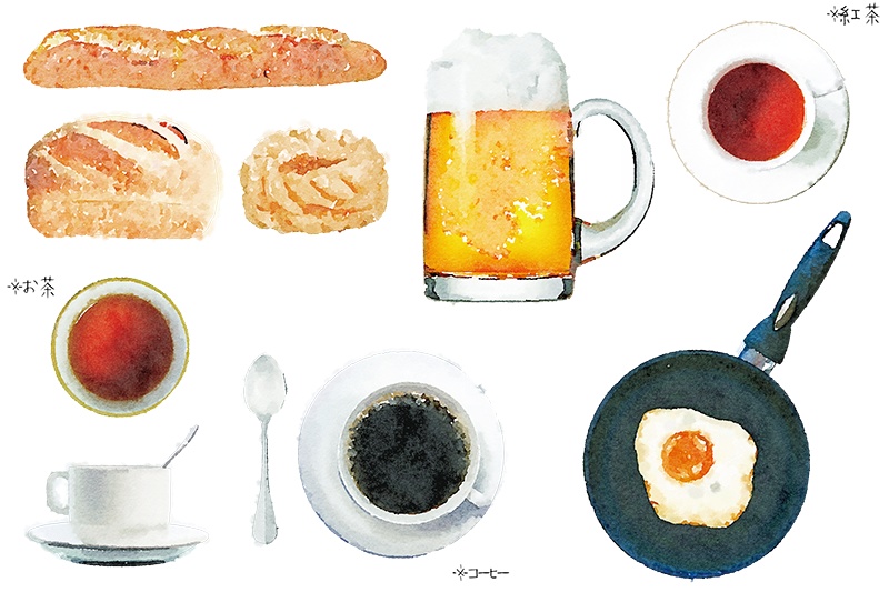 【印刷用】水彩イラスト「食べ物」