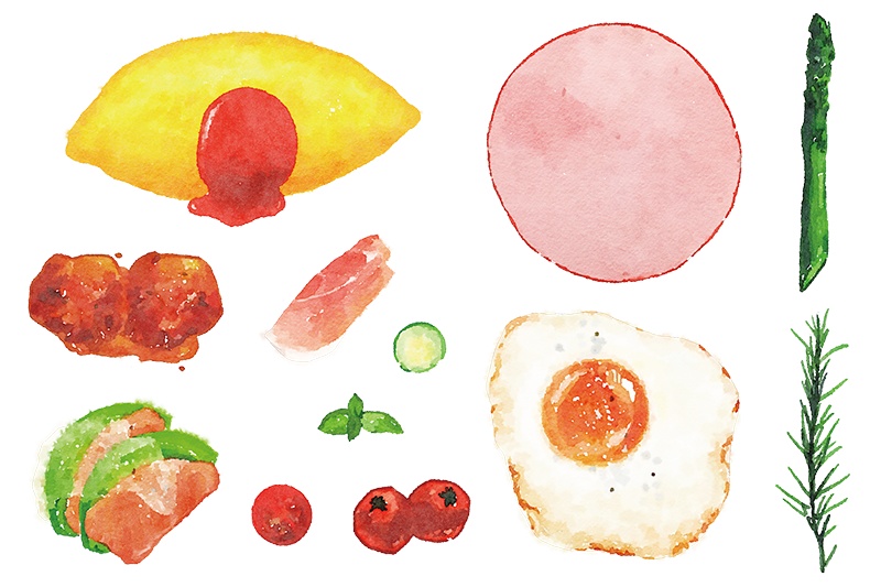 【印刷用】水彩イラスト「食べ物」
