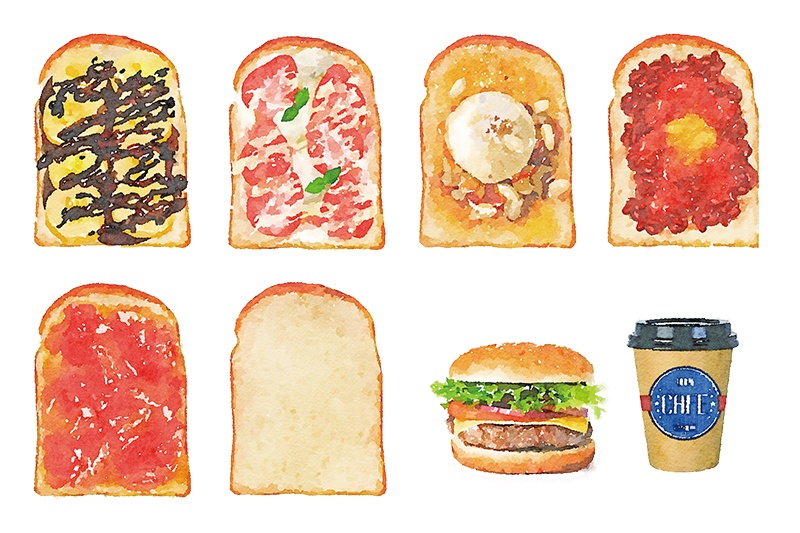 【印刷用】水彩イラスト「食べ物」