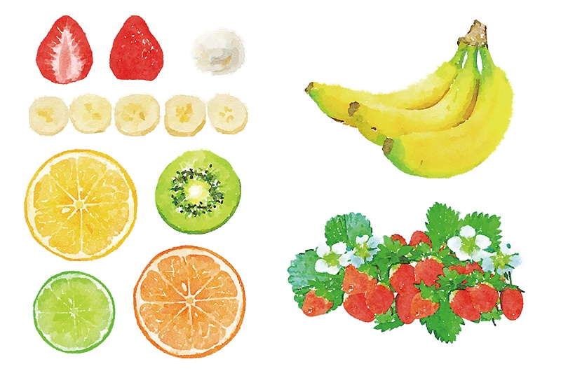 【印刷用】水彩イラスト「食べ物」