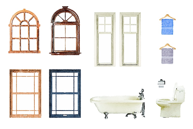 【印刷用】水彩イラスト「インテリア」