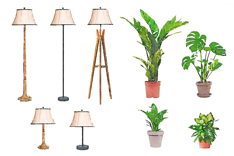 【印刷用】水彩イラスト「インテリア」