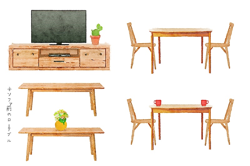 【印刷用】水彩イラスト「インテリア」