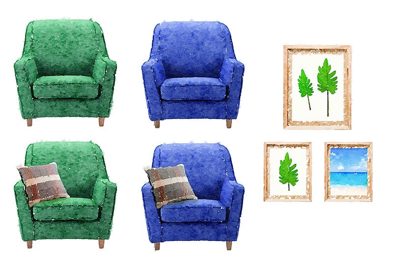 【印刷用】水彩イラスト「インテリア」