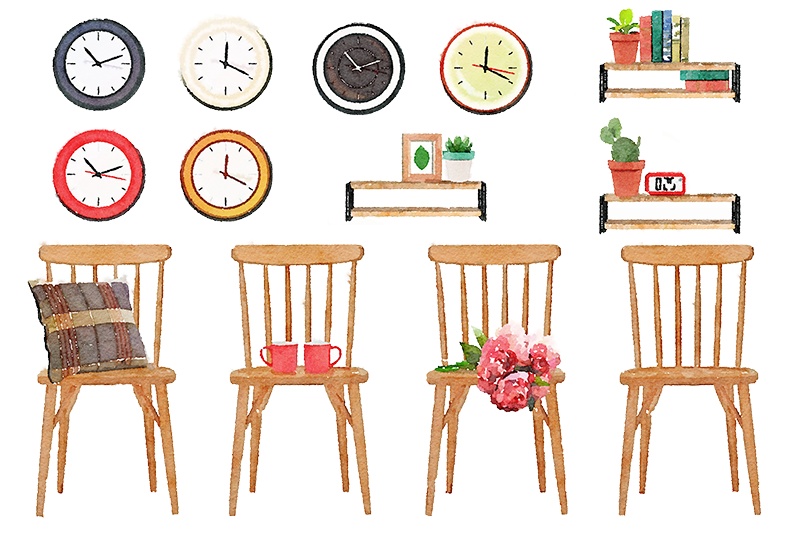 【印刷用】水彩イラスト「インテリア」