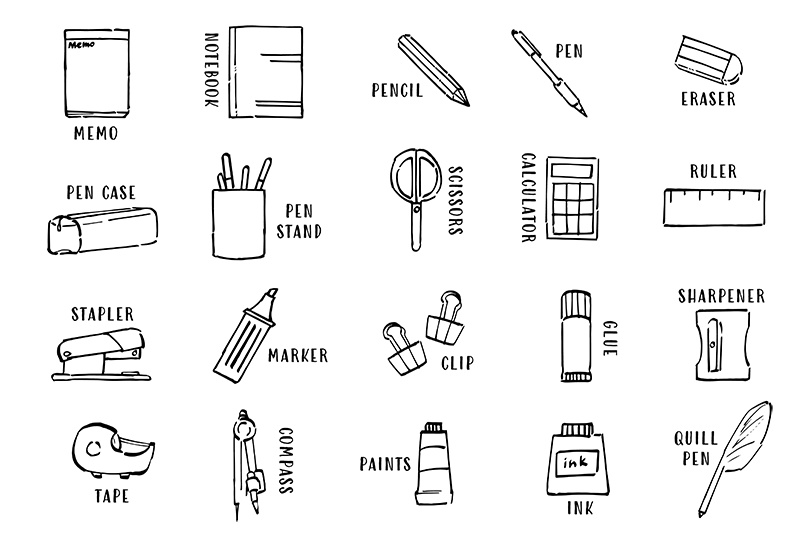 【印刷用】1色刷用手書きイラスト(いろいろ詰め合わせ)