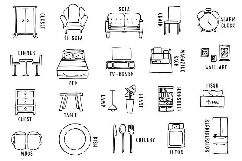 【印刷用】1色刷用手書きイラスト(いろいろ詰め合わせ)