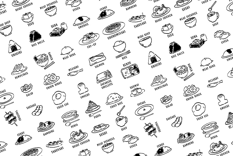 【印刷用】1色刷用手書きイラスト(食べ物)