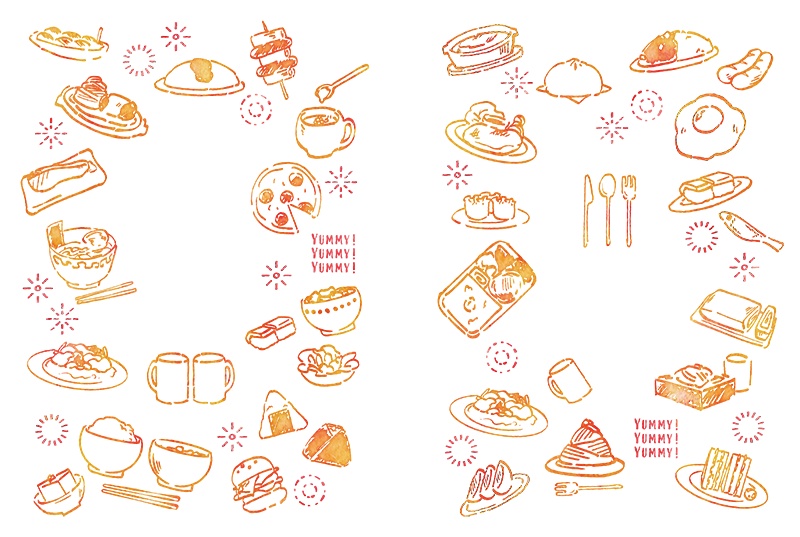 【印刷用】1色刷用手書きイラスト(食べ物)