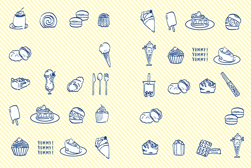 【印刷用】1色刷用手書きイラスト(食べ物)