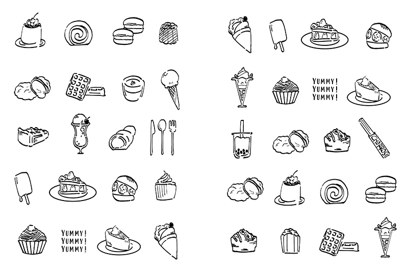 【印刷用】1色刷用手書きイラスト(食べ物)