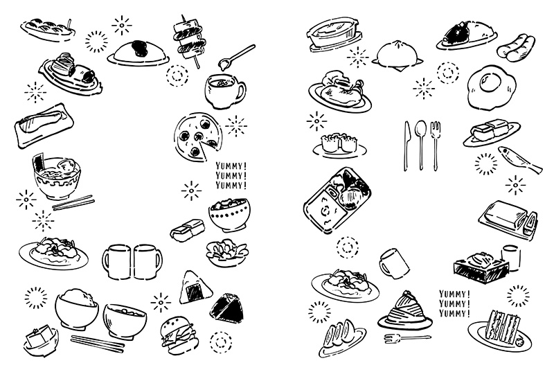 【印刷用】1色刷用手書きイラスト(食べ物)