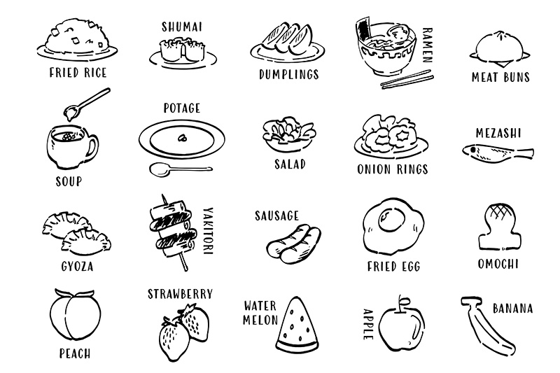 【印刷用】1色刷用手書きイラスト(食べ物)