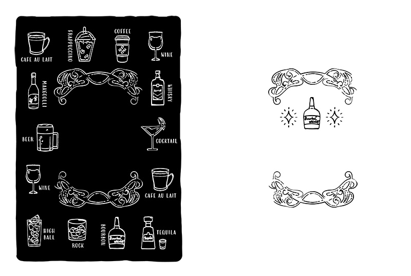 【印刷用】1色刷用手書きイラスト(食べ物)