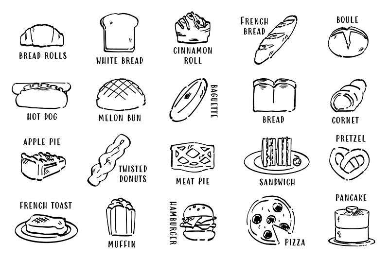 【印刷用】1色刷用手書きイラスト(食べ物)