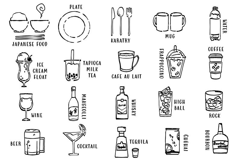 【印刷用】1色刷用手書きイラスト(食べ物)