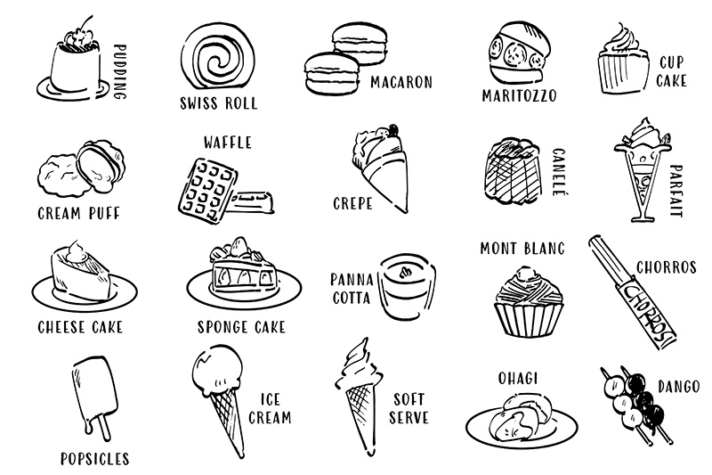 【印刷用】1色刷用手書きイラスト(食べ物)