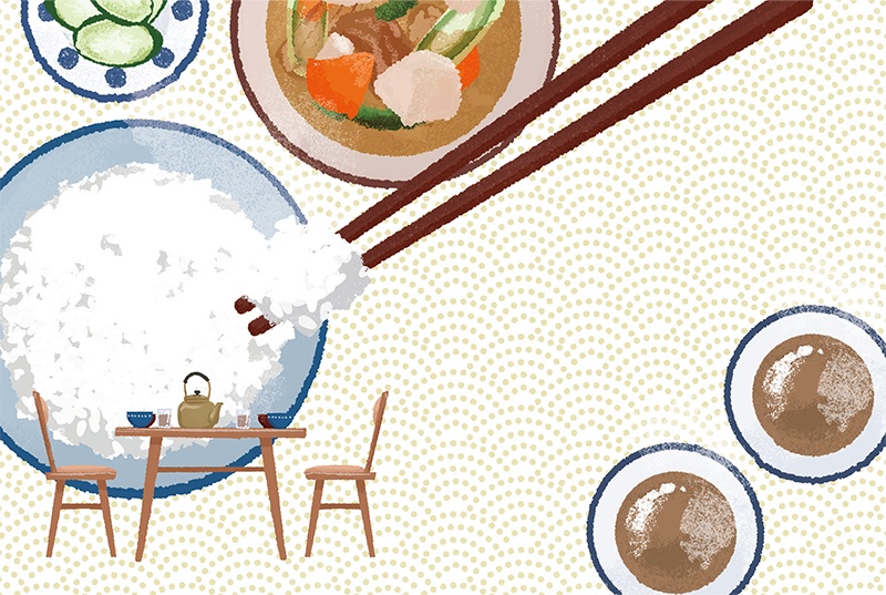 【印刷用】のっけ飯のイラスト素材「同人誌表紙テンプレート素材」