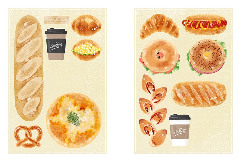 【印刷用】パンのイラスト素材「同人誌表紙テンプレート素材」