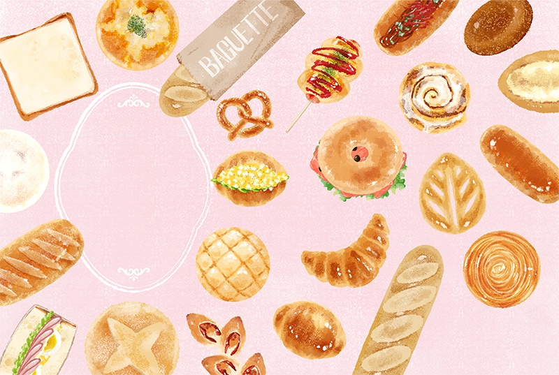 【印刷用】パンのイラスト素材「同人誌表紙テンプレート素材」