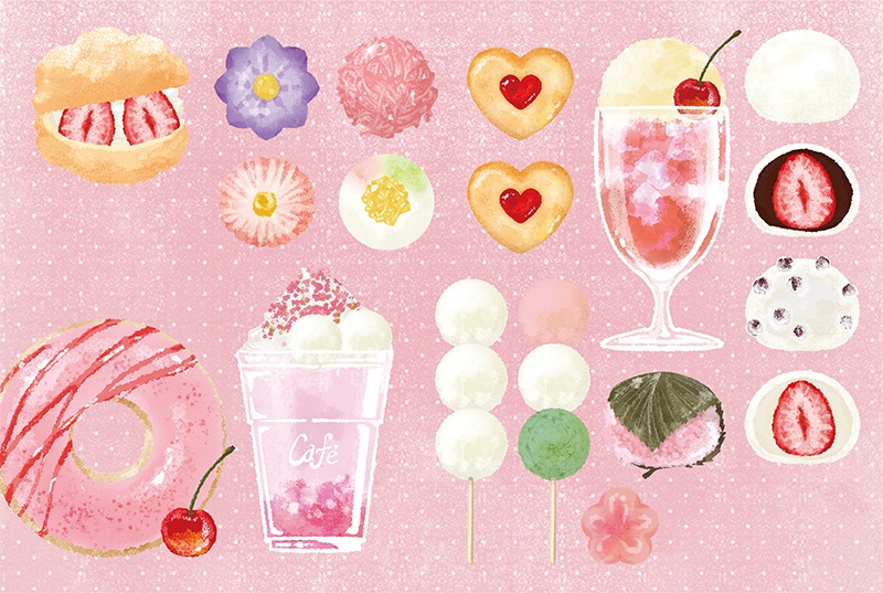 【印刷用】スイーツのイラスト素材「同人誌表紙テンプレート素材」