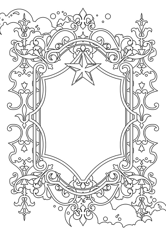 【印刷用】ファンタジーフレーム素材「1色刷り用素材」