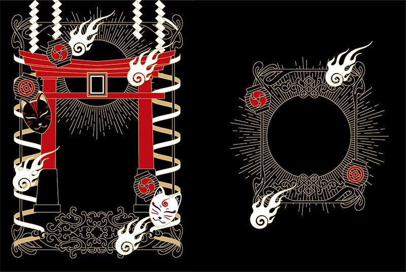 【印刷用】和風ファンタジーフレーム素材「同人誌A5判テンプレート素材」