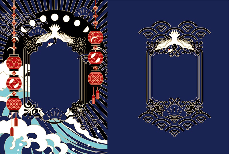 【印刷用】和風ファンタジーフレーム素材「同人誌A5判テンプレート素材」