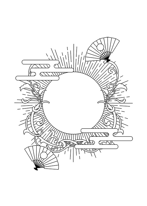 【印刷用】和風ファンタジーフレーム素材「1色刷り用素材」
