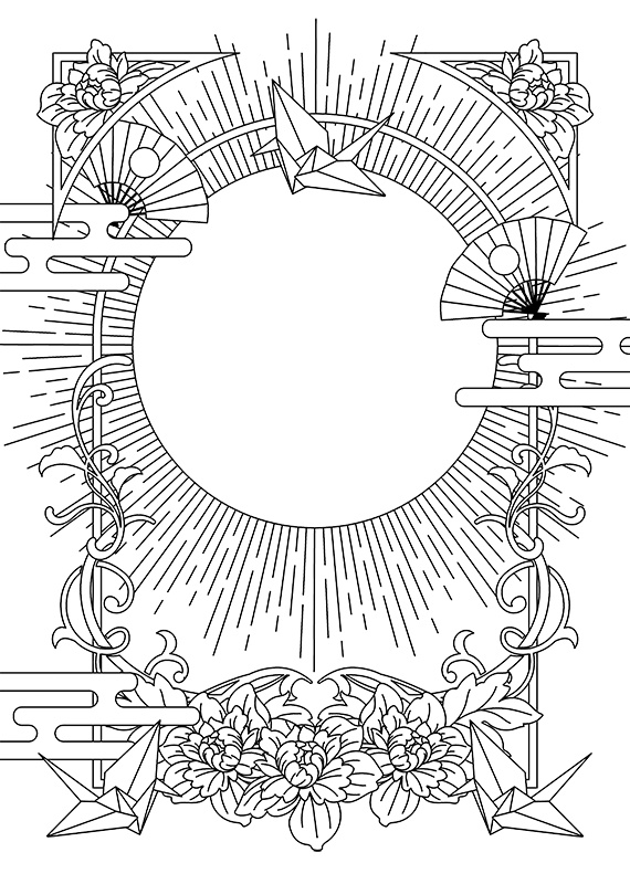 【印刷用】和風ファンタジーフレーム素材「1色刷り用素材」