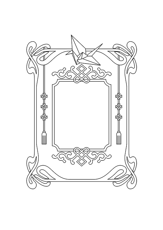 【印刷用】和風ファンタジーフレーム素材「1色刷り用素材」