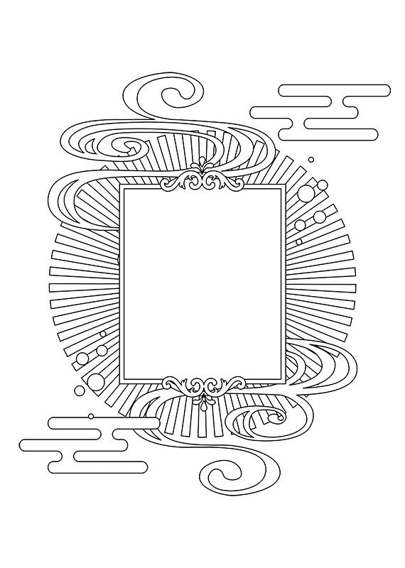 【印刷用】和風ファンタジーフレーム素材「1色刷り用素材」