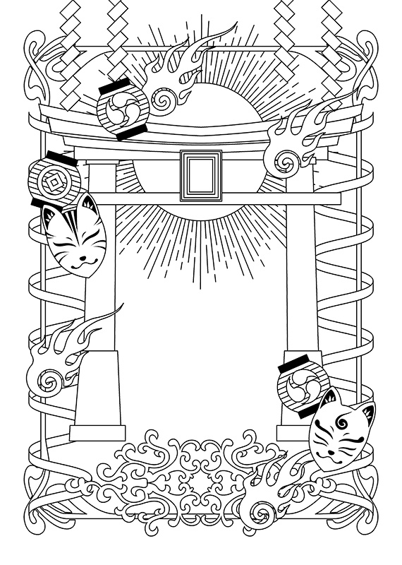 【印刷用】和風ファンタジーフレーム素材「1色刷り用素材」