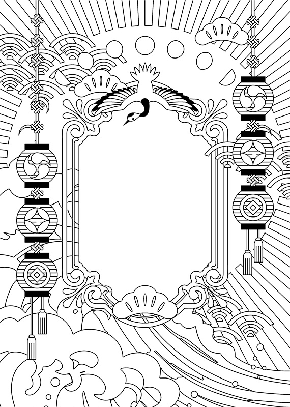 【印刷用】和風ファンタジーフレーム素材「1色刷り用素材」