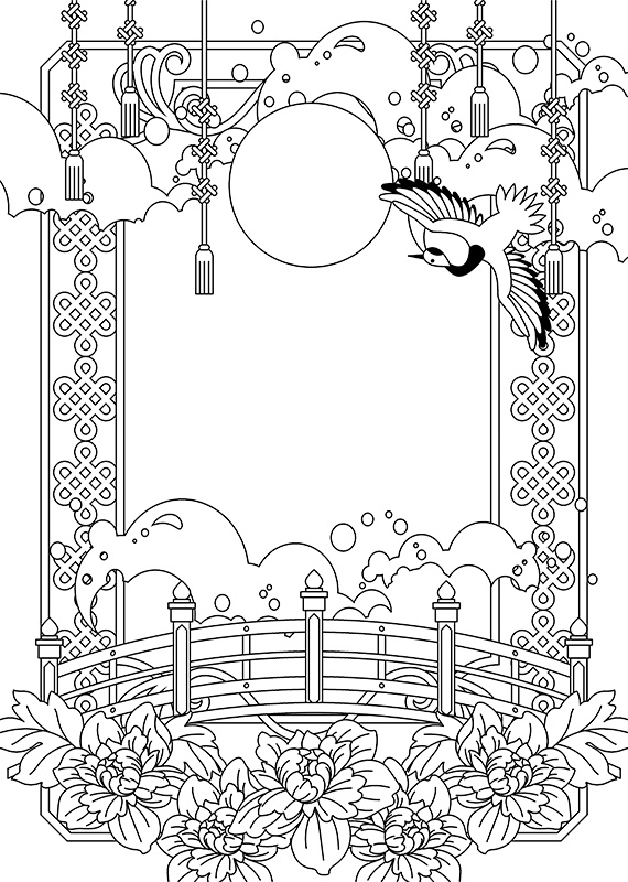 【印刷用】和風ファンタジーフレーム素材「1色刷り用素材」