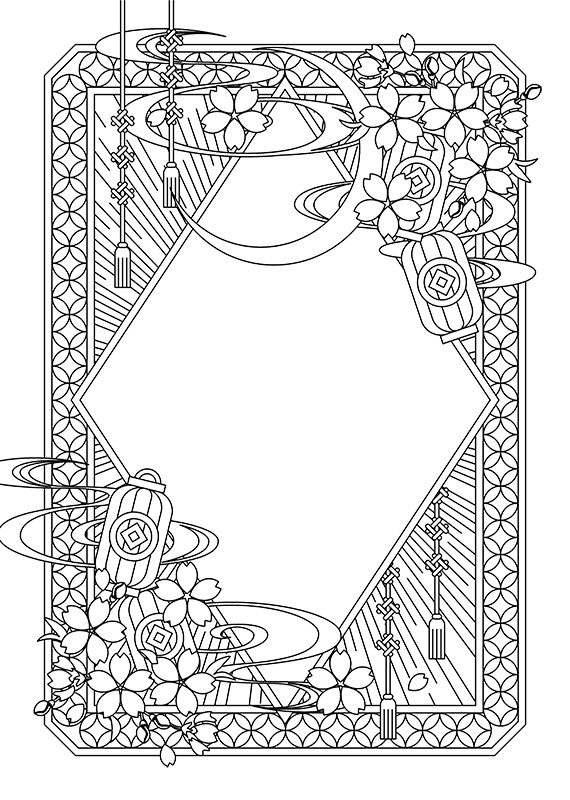 【印刷用】和風ファンタジーフレーム素材「1色刷り用素材」